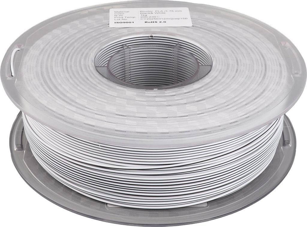 PLA-Filament, zweifarbig, schwarz-weiß, glatt, seidig glänzend, 3D-Druckerfilament