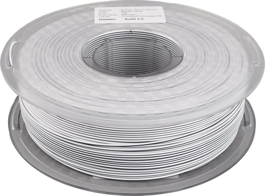 Filament PLA Bicolore Noir Blanc sans Nœuds pour Impression 3D Lisse