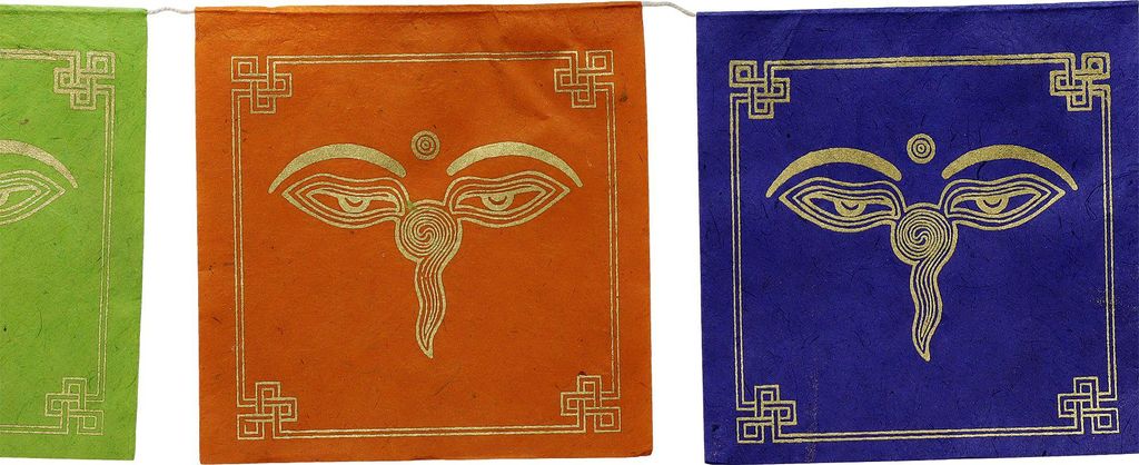 Gebetsflagge Buddha' s Augen Papier 11x11cm bunt Fahnenkette Girlande Chakrafarben