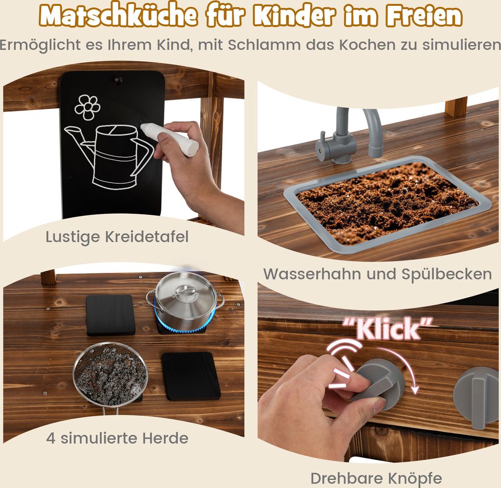COSTWAY Kinder Matschküche, Außenküche aus Massivholz mit Produktbild 4