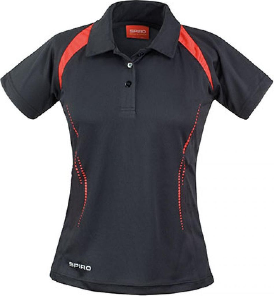 SPIRO S177F | Damen Team Spirit sports Poloshirt +Atmungsaktiv - Farbe: Black/Red - Größe: XS (34)