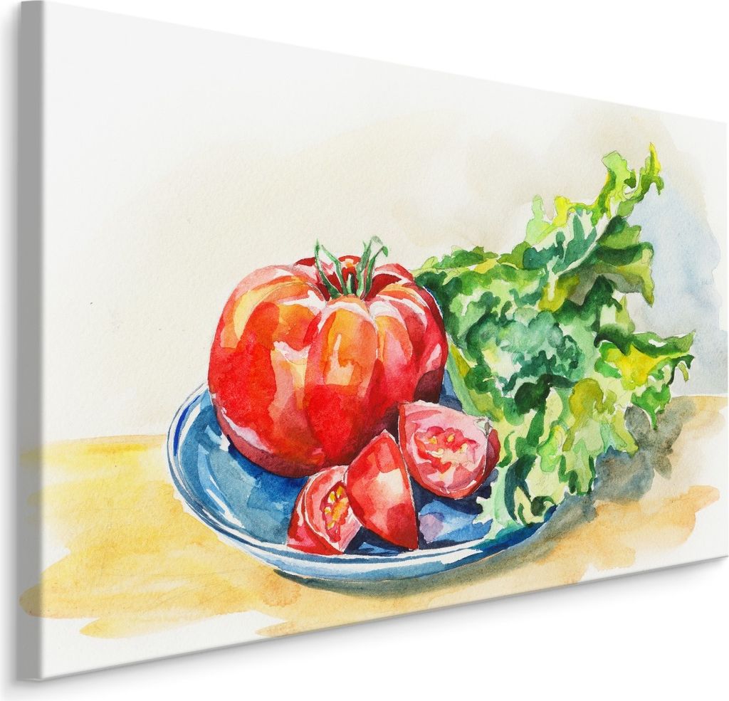 Fabelhafte Canvas LEINWAND BILDER 30x20 cm XXL Kunstdruck Gemüse Tomaten Salat Gemalt