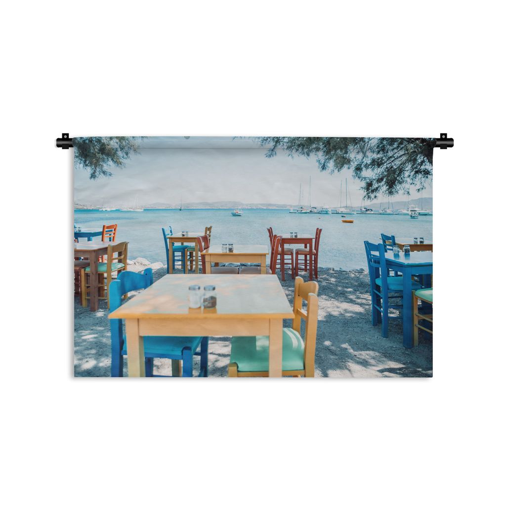 MuchoWow Wandteppich Wandbehang Terrasse - Kreta - Griechenland 90x60 cm Tapisserie Dekoration Wandtuch - Wandskulpturen - Bildteppich