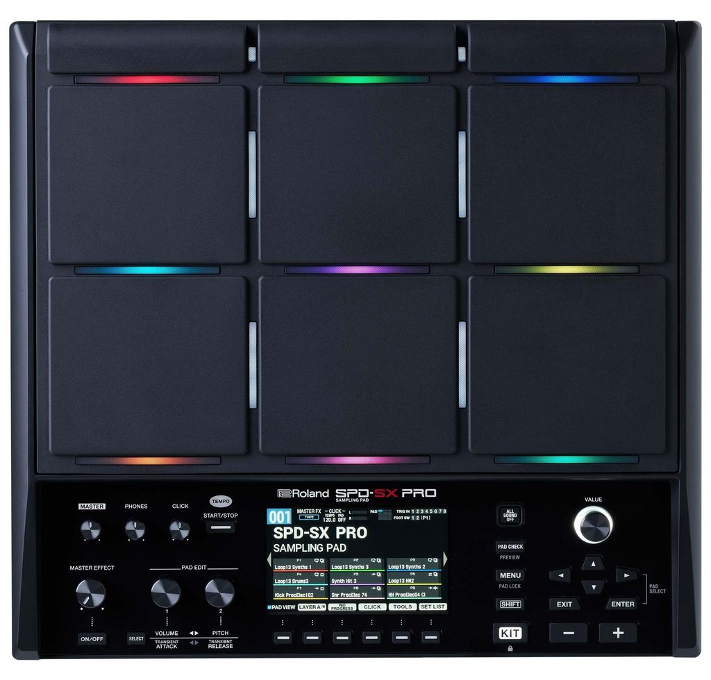 Roland SPD-SX PRO Sampling Pad, 9 Spieloberflächen, 8 Trigger-Eingänge, Farbdisplay, anpassbare Pad-LEDs, integrierte Effekte