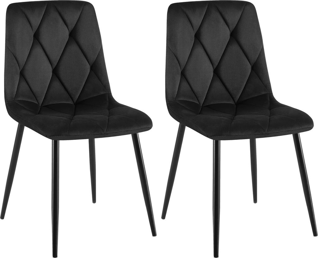 CLP 2er Set Esszimmerstuhl Clairton gepolstert mit Rückenlehne bis 150 kg belastbar schwarz Material Samt
