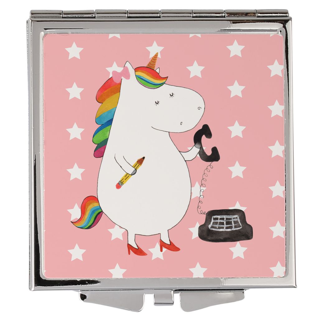 Mr. & Mrs. Panda Taschenspiegel Einhorn Sekretärin - Rot Pastell - Geschenk, Quadratischer Spiegel, Büro, Frauen, Unicorn, Schminkspiegel, Einhö...