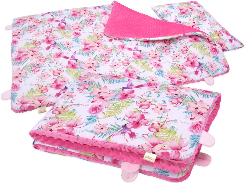 Kinderbettwäsche -Set aus Baumwolle/Minky 135x100 cm, isoliert BOBO - rosa Blumen