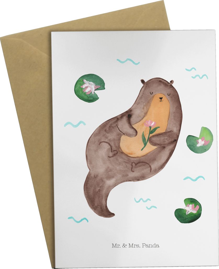 Mr. & Mrs. Panda babykarte Otter Seerose - Weiß - Geschenk, hochzeitskarten, Fluss, einladungskarten, vatertagskarte, kommunionskarte, glücklich,...