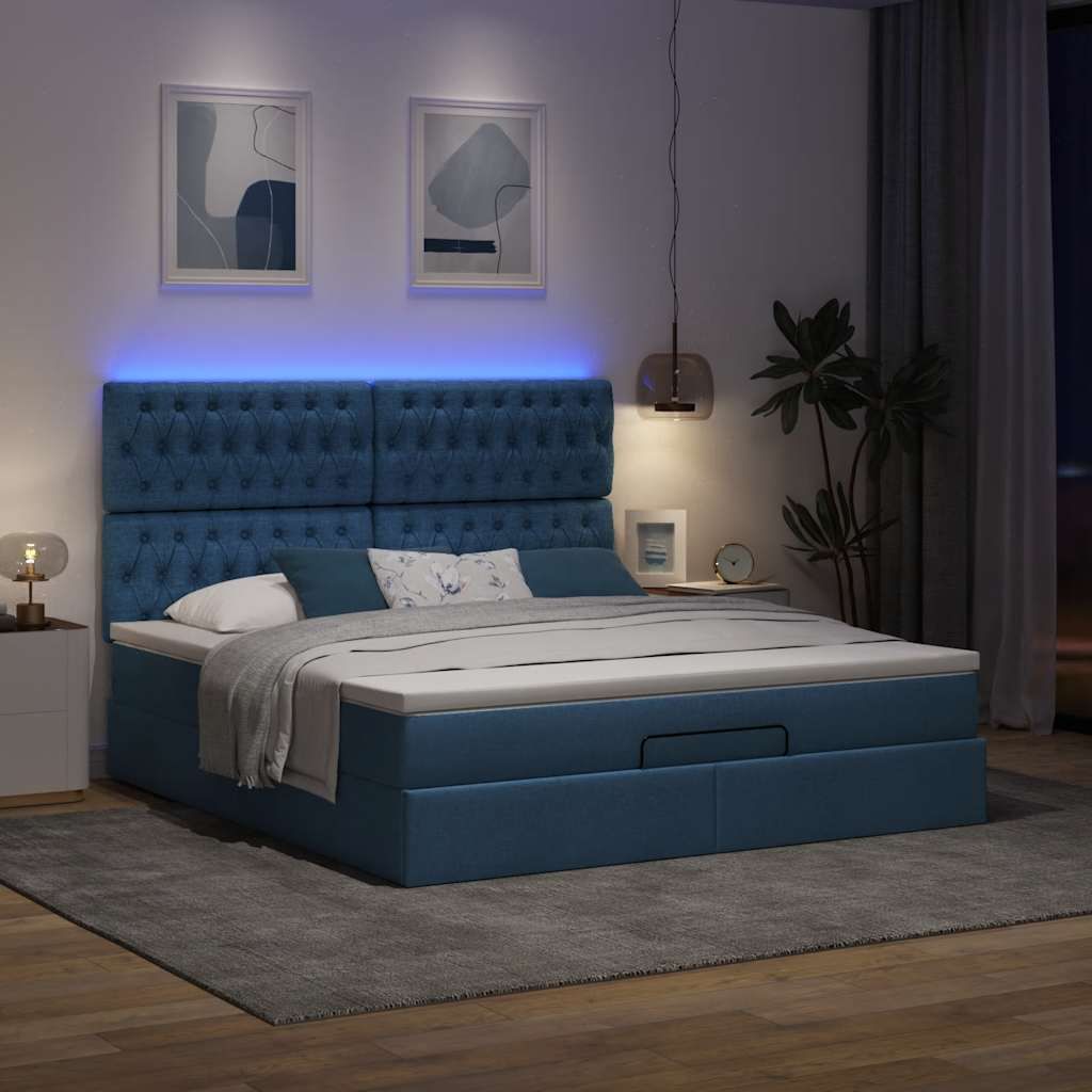 Eleganter Ottoman-Bett - HOMMIE - Doppelbett - Moderne design, mit Matratze & LEDs Blau 180x200 cm Stoff GermanyMöbel 11453 - Klassische Betten