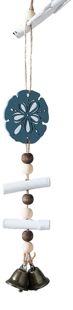 Strand-Ozean-Seestern-Hängedekoration mit Glocke, rustikaler Holzsegelboot-Muschel-Ornament, sommerliches nautisches Küsten-Windspiel-Anhänger C