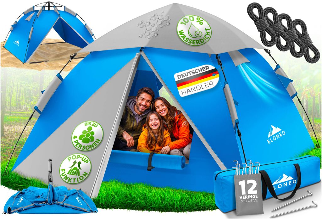 ELONEO Wurfzelt Pop Up Zelt wasserdicht Campingzelt Schnellaufbau Outdoor Zelt Bau/Orange 1-4 Personen