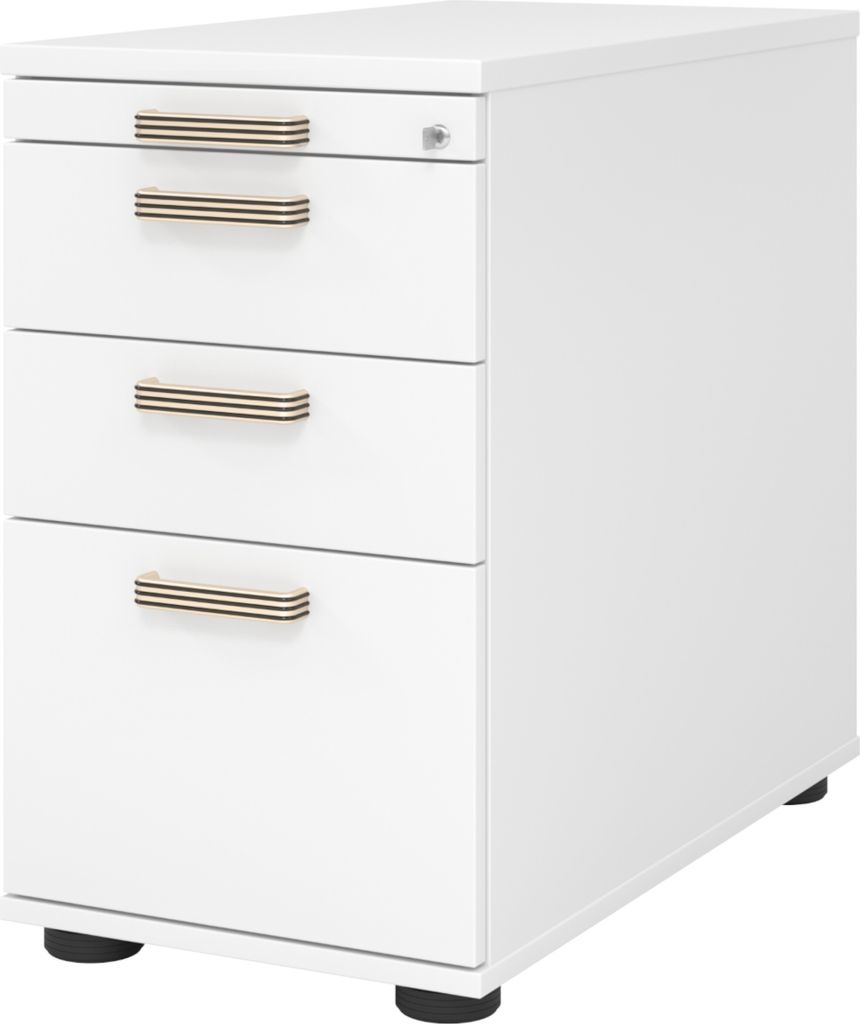 bümö office Standcontainer - mit Hängeregistratur - Nachbildung: Weiß, Griff: Streifengriff (Kunststoff)
