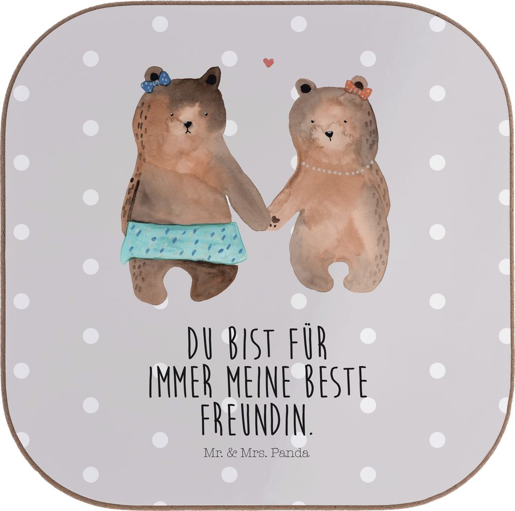 Mr. & Mrs. Panda Tischschoner Bär Freundin - Grau Pastell - Geschenk, Tassen Untersetzer, Coaster, Teddy, für Gläser, bieruntersetzer, Tassenunt...