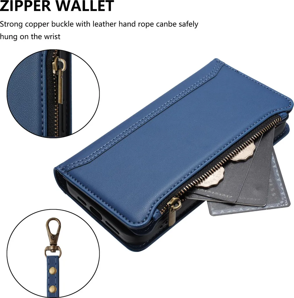 Custodia Honor X5C Plus Blu in Eco-Pelle con Cerniera e Portafoglio - 4