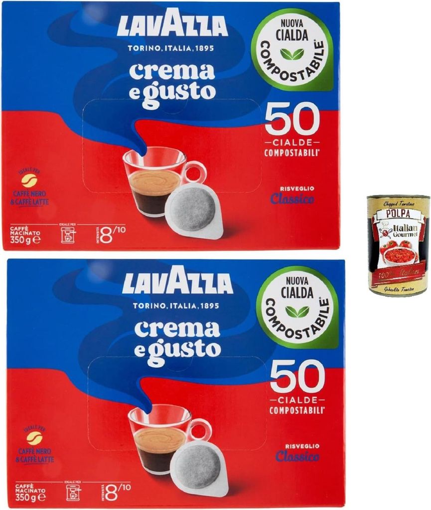 Lavazza Crema e Gusto Cialde E.S.E. 44 mm – 2×50=100 Pads, kompostierbar, Intensität 8/10, klassischer Espresso, kompatibel mit ESE-Padmaschine...