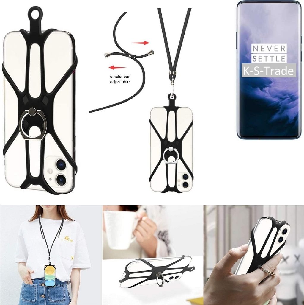 K-S-Trade 3in1 Handykette Handyband Handykordel Halsband Smartphone-Ring Handy-Ring kompatibel mit OnePlus 7T Pro McLaren Edition Fingerhalterung