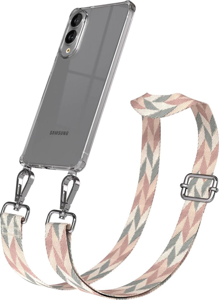 EAZY CASE Handykette - Verstellbarer Trageriemen kompatibel mit Samsung Galaxy S25 Edge, Handykordel mit transparenter Silikon-Hülle, Karabiner Si...