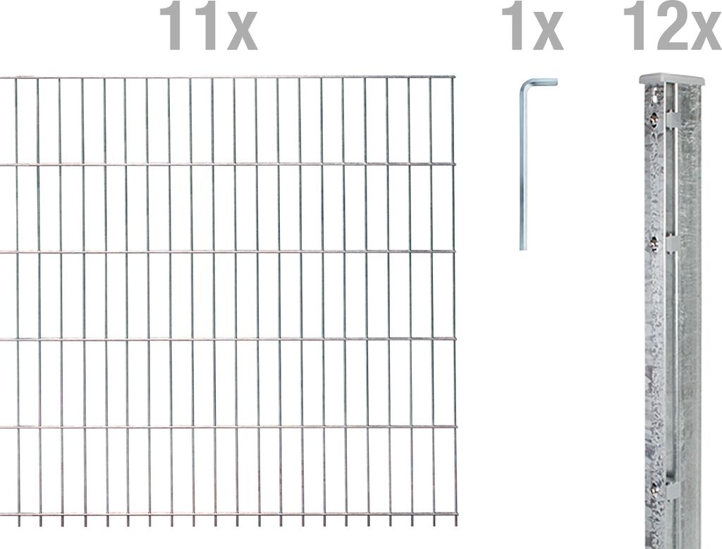 Alberts Doppelstabmattenzaun 6-5-6, Matten 2,50 m, Höhe 83 cm, Länge 27,5 m, feuerverzinkt, Zaun als Komplettset, Pfosten mit Abdeckleiste 60x40 mm