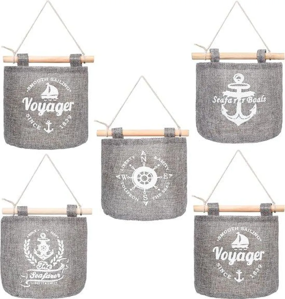 Poches de rangement murales suspendues grises, lot de 5 sacs durables