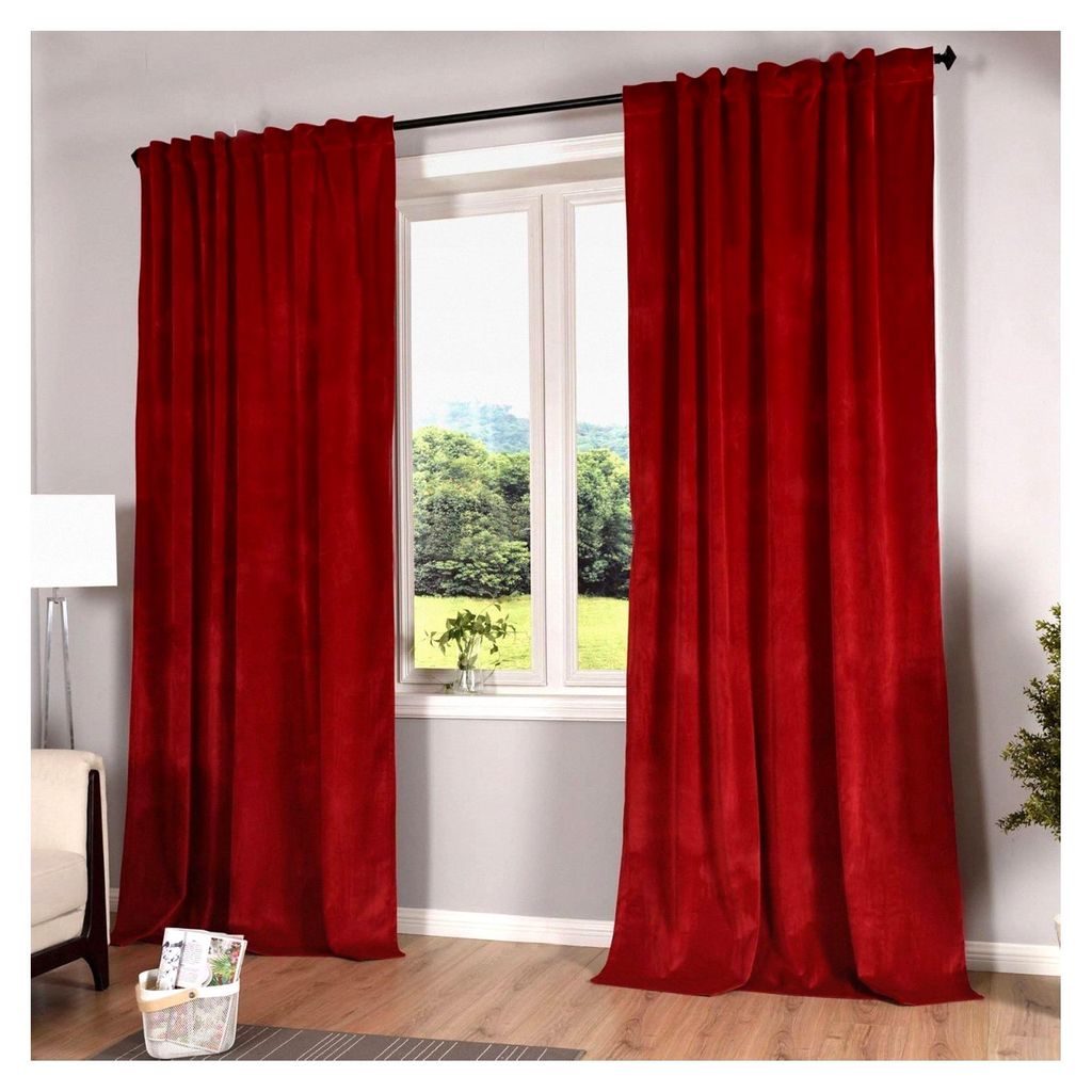 Verdunkelungsvorhang »Milano« Samt blickdicht mit Schlaufenband und Tunneldurchzug, kürzbar, Rot, 2 Stück, HxB 280x135 cm