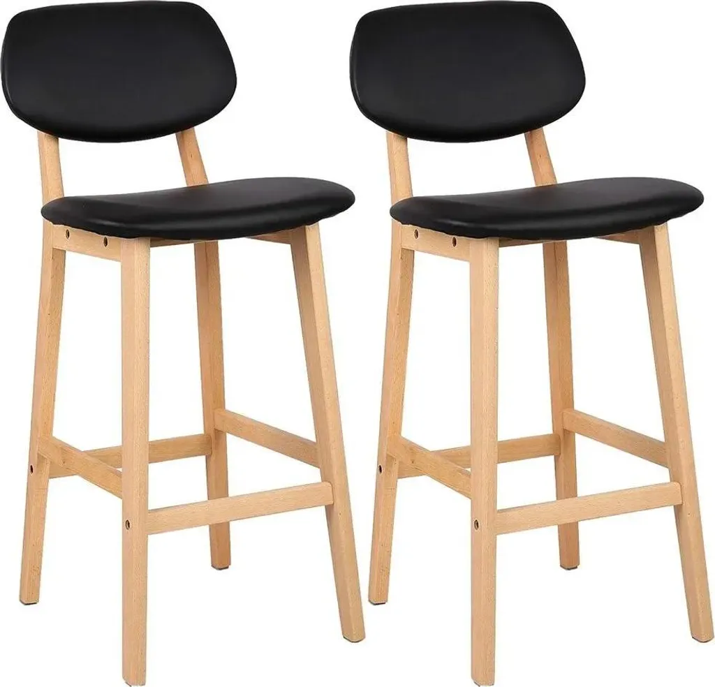 Tabouret de bar stable en bois massif et similicuir noir facile à laver