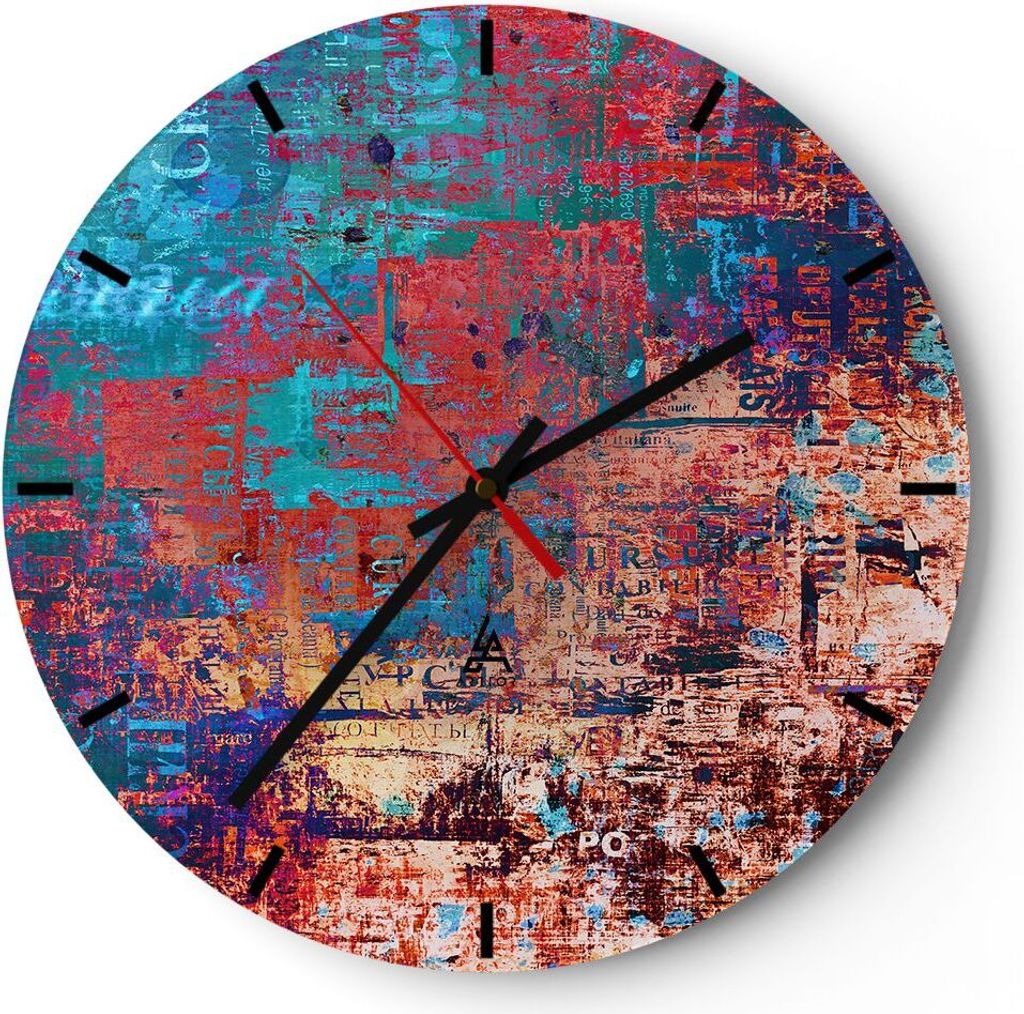Wanduhr - Rund - Glasuhr - Graffiti modern - 30x30cm - Schleichendes Uhrwerk - Lautlos - zum Aufhängen bereit - Dekoration Modern - Wanddekoration...