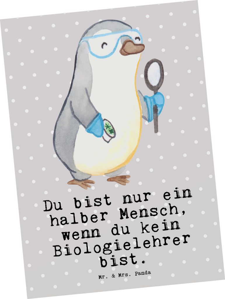 Mr. & Mrs. Panda Postkarte Biologielehrer Herz - Grau Pastell - Geschenk, Lustig, Ansichtskarten, Ansichtskarte, Grundschule, Biologie, Postkarten,...