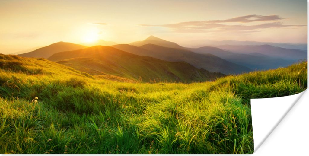 MuchoWow Poster Gras - Hügel - Sonne - Natur - Landschaft 120x60 cm - Bild
