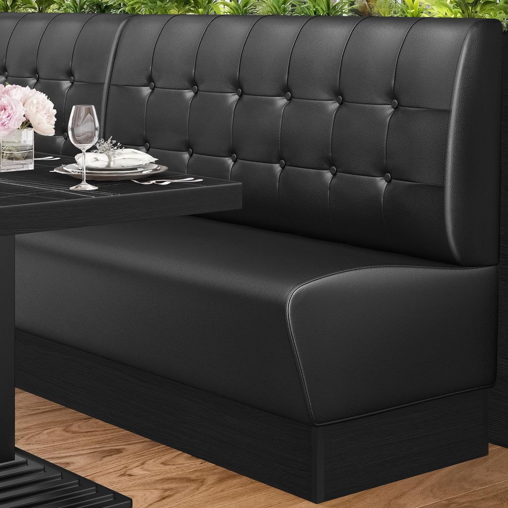 DENVER | Gastrobank | B:H 180 x 103 cm | Schwarz | Chesterfield Button | Leder | Gastro Sitzbank, Bistrobank, Gastro Polsterbank