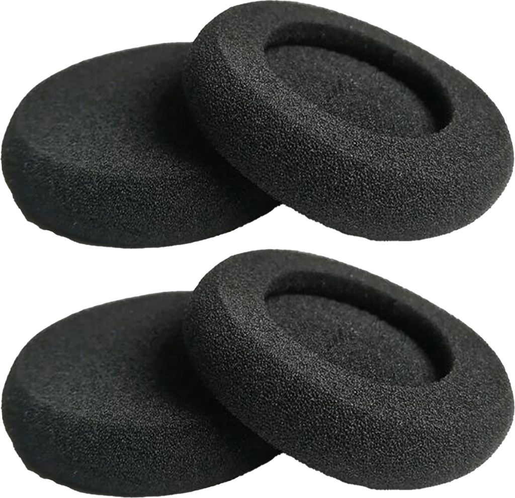 Two pairs of black foam earphone cushions are arranged in two rows on a white background.
