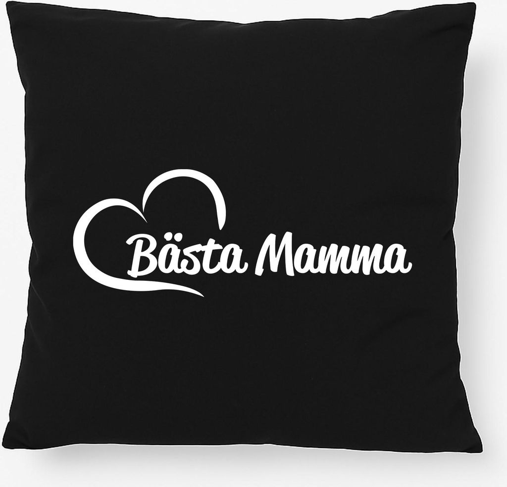 Huuraa Kissen Bästa Mamma Hjärta 40x40cm mit Füllung Black Baumwolle Dekokissen Geschenkidee