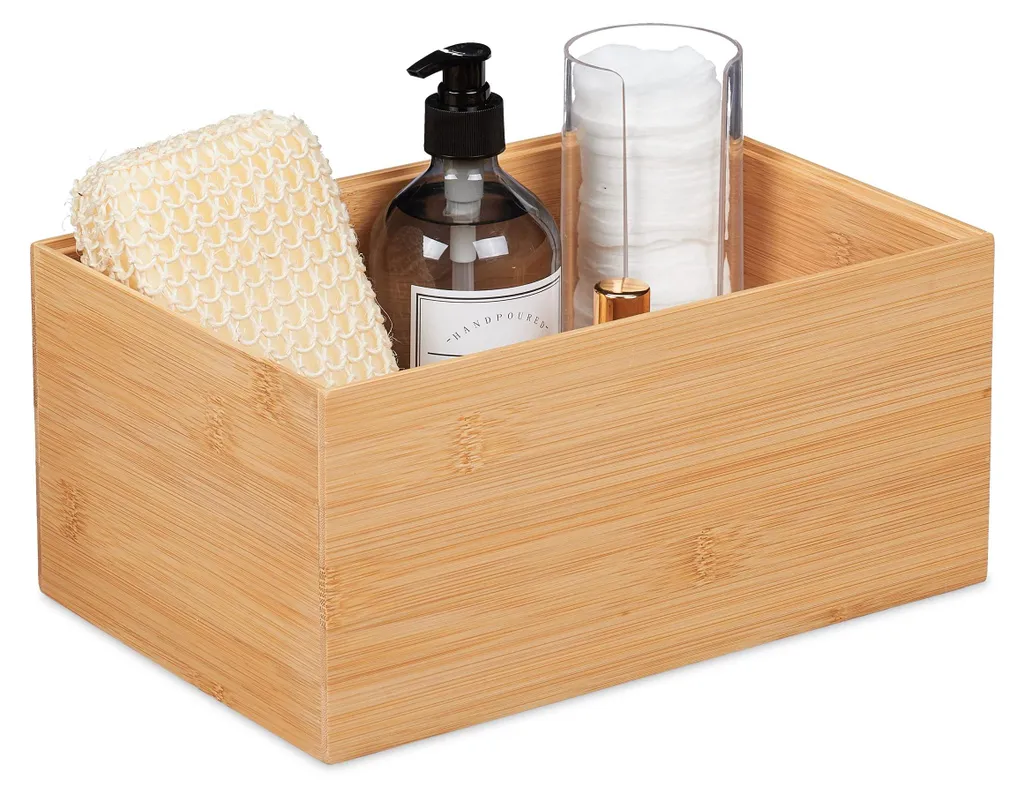 Boîte de rangement robuste en bambou naturel de dimensions 14x30x20cm
