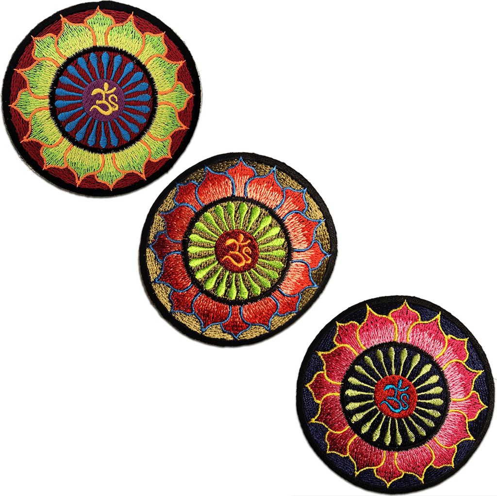 Om Symbol Spirituell Meditation - Aufnäher, Bügelbild, Aufbügler, Applikationen, Patches, Flicken, Zum Aufbügeln, Größe: Ø 8 cm