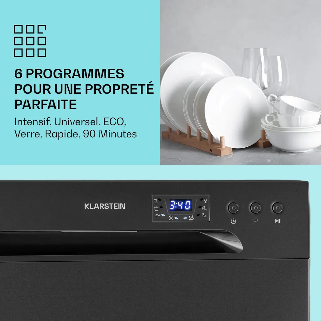 Lave-Vaisselle 6 Couverts avec 6 Programmes de Lavage Rapide et Eco - 6