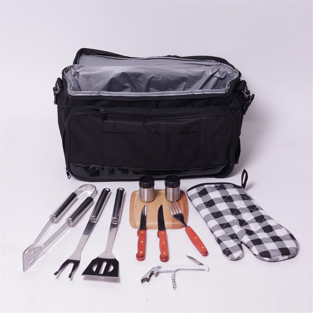 12in1 Thermotasche + Grillbesteck BBQ Picknicktasche Grillkoffer Camping Set
