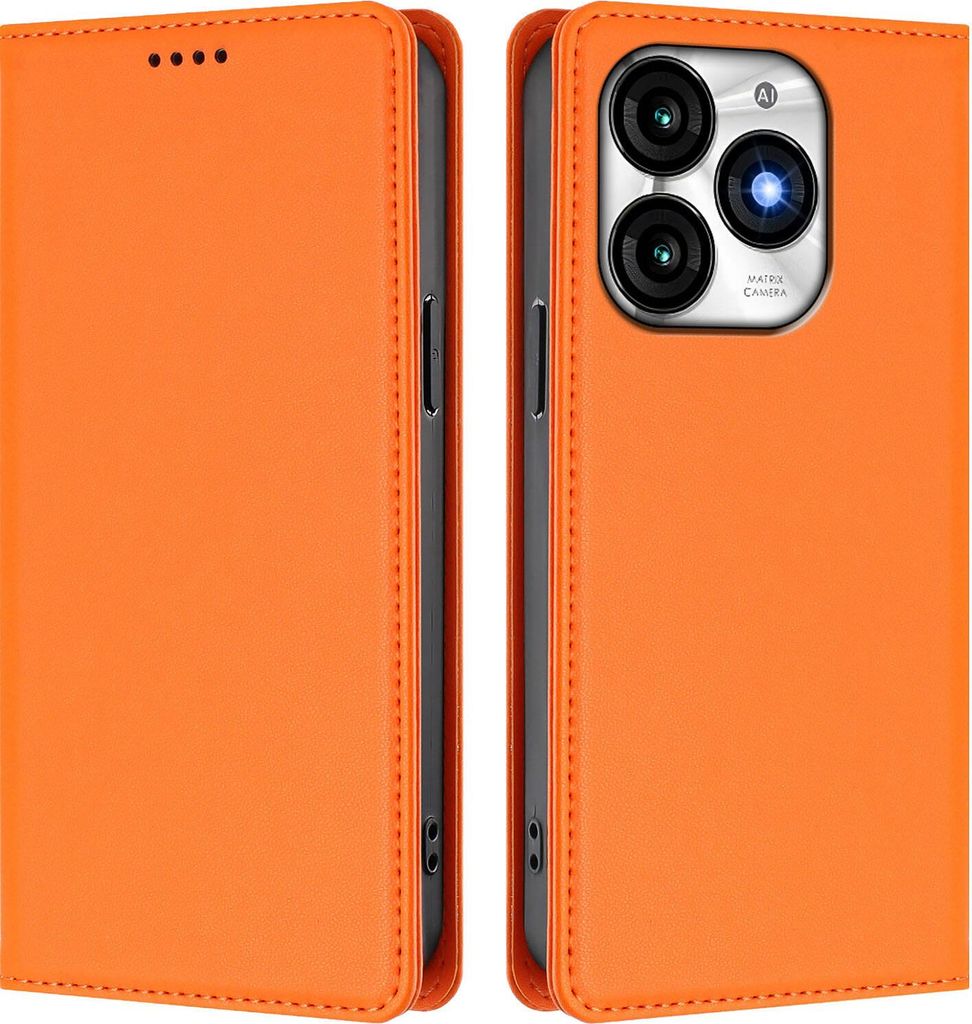 Handyhülle für itel A70, Kunstleder Klapphülle Stoßfeste Magnetische Hülle mit Ständer Orange