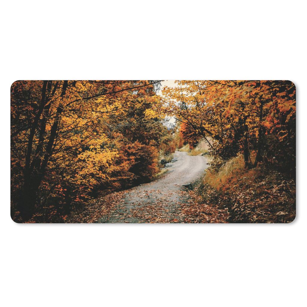 MuchoWow Mauspad Mousepad Herbstwald - Weg - Laub - Ländlich 60x30 cm - Mousepads - Maus Mat - Pad - Mausunterlage - Nachhaltig