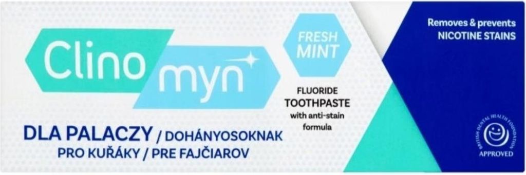 A close-up marketing image of a toothpaste box.