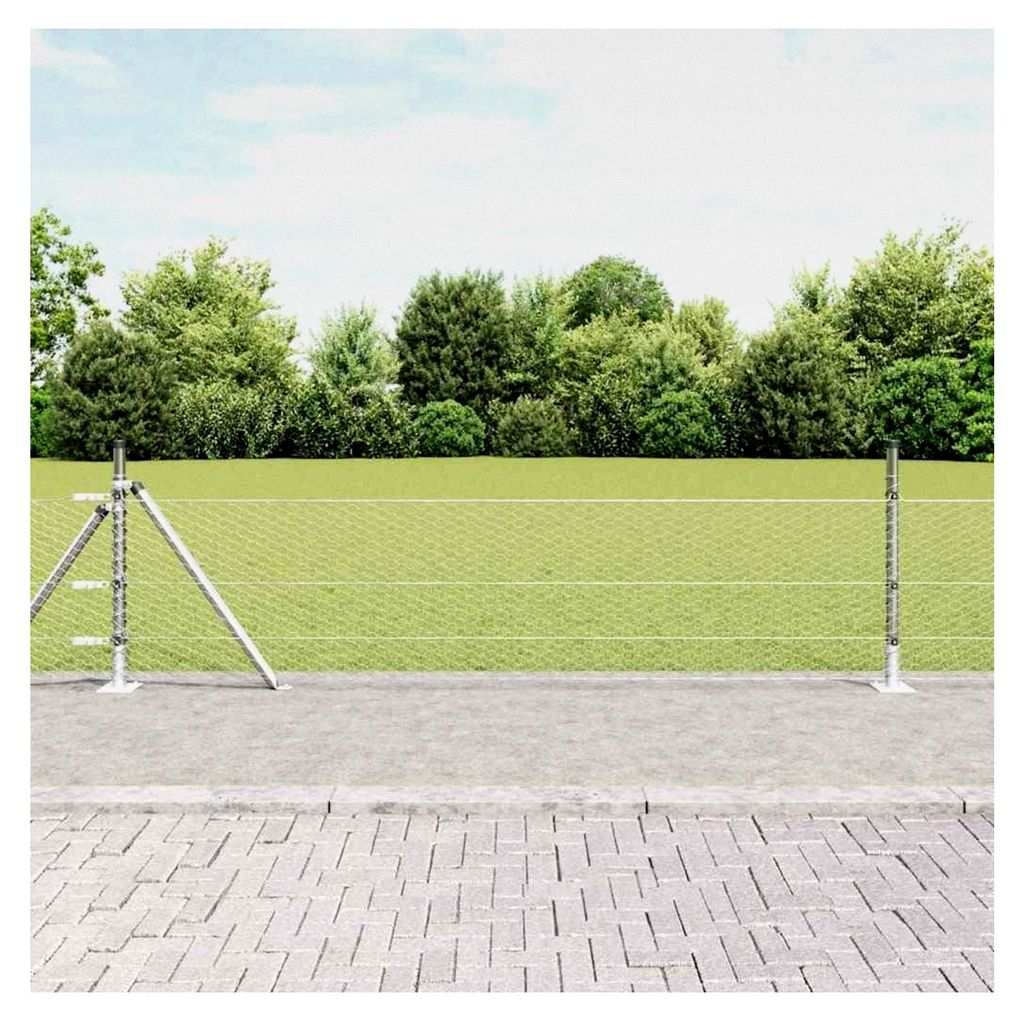 Zaunpfosten Silber 100 x 0,4 m (25 mm Netz) Stahl Gartenzaun für Hundezaun, Weidezaun, Gartenzaun & Hühnerzaun, Gartennetz