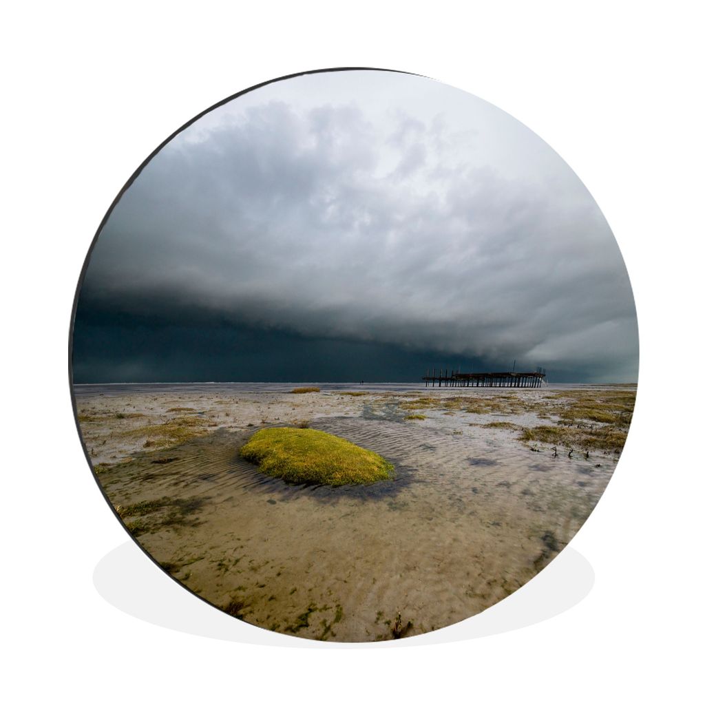 MuchoWow Aluminium Wandkreis Blick auf den Strand von Schiermonnikoog kurz vor einem Gewittersturm Ø 60 cm Wanddeko Modern Wohnzimmer - Wand Kre...
