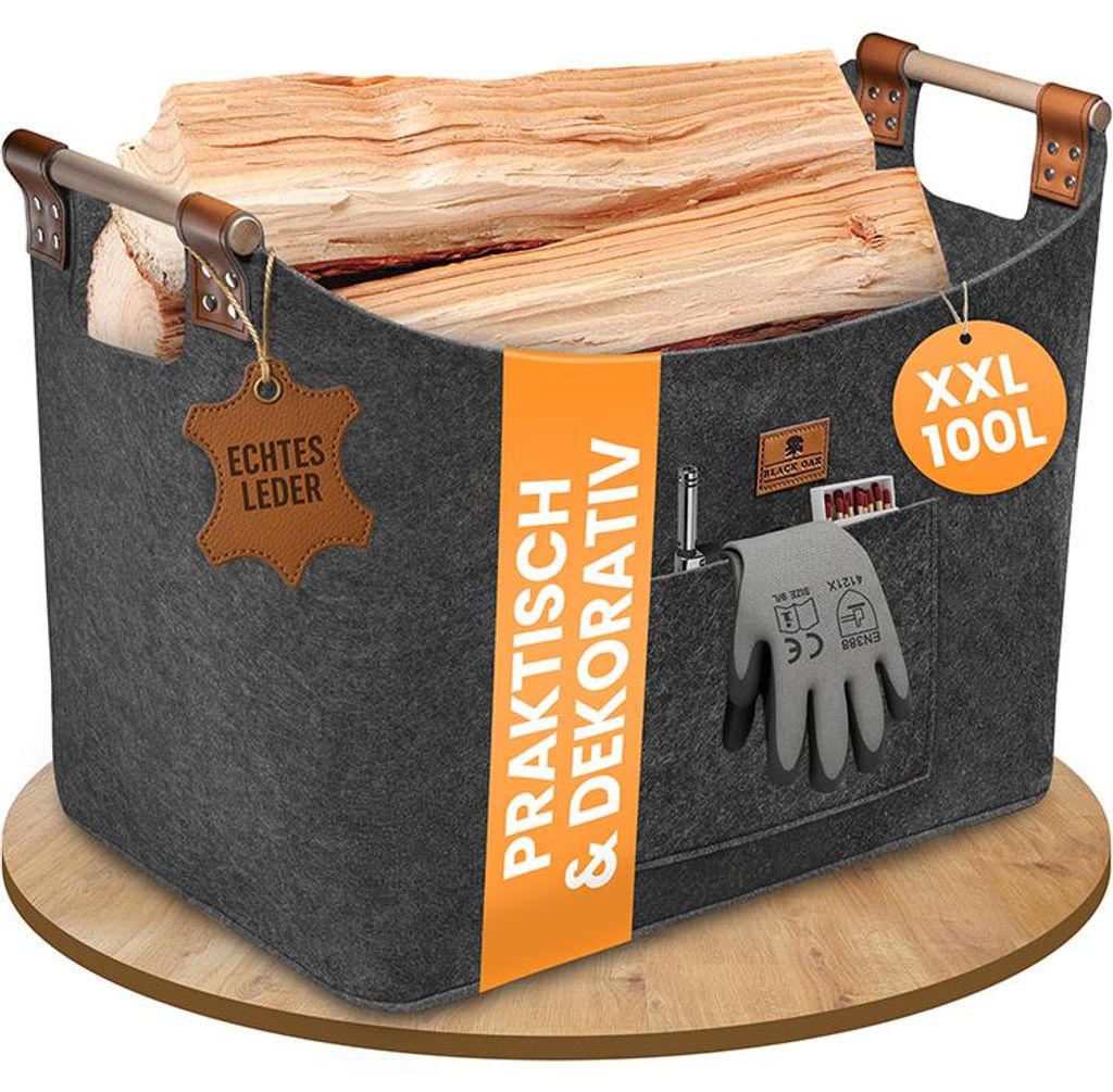 BLACK OAK MONTANA XXL Holzkorb 100L Filzkorb Grau mit Produktbild  KI-generiertes Bild
