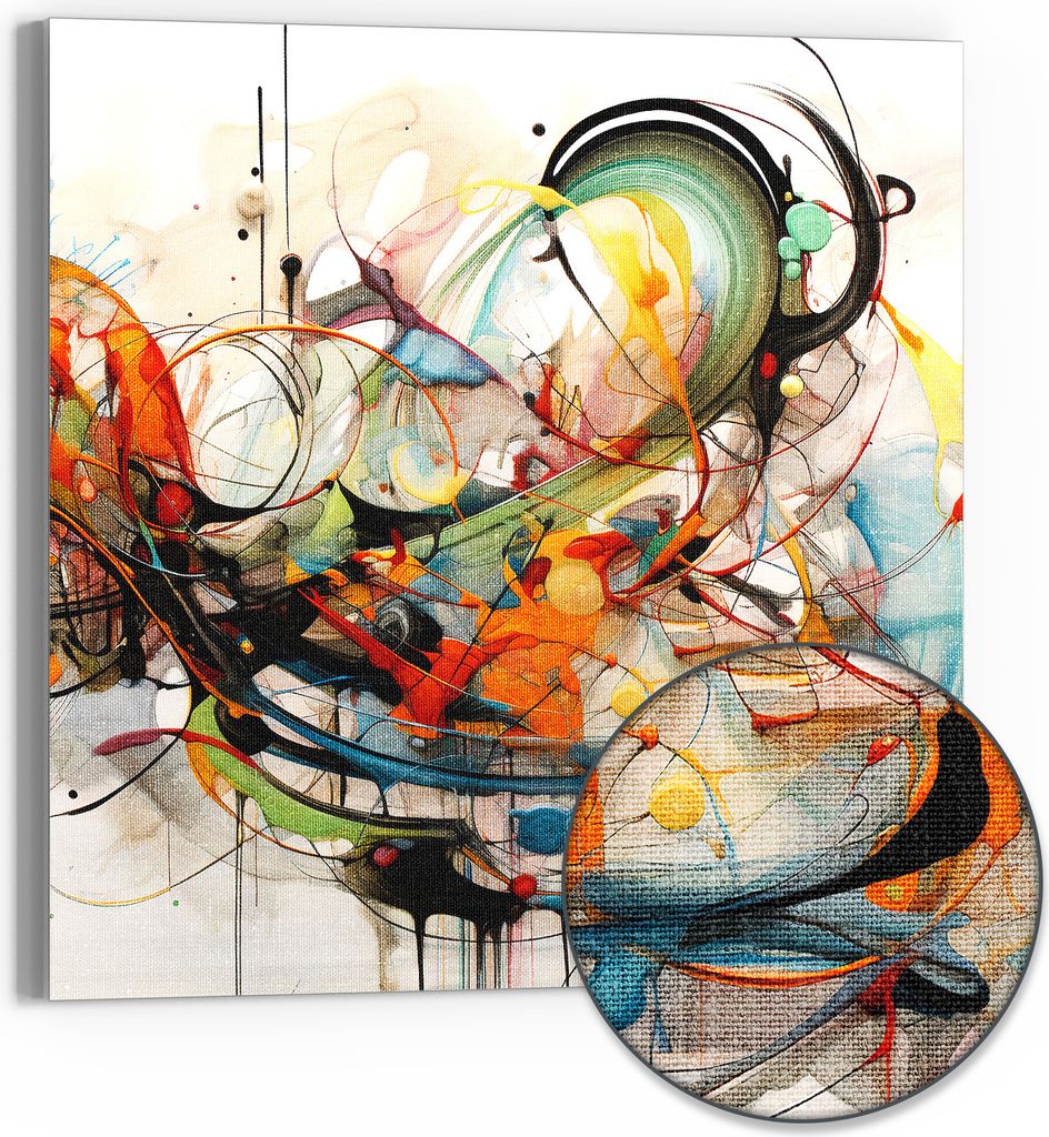DEQORI Hybrid Leinwand Bild 50x50 cm 'Farbvolle Wirbel' Wandbild Glas flach modern