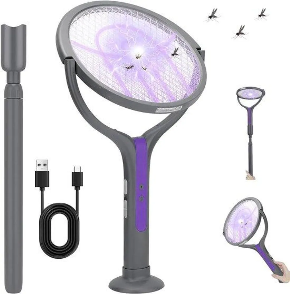 Raquette anti-moustique électrique pliable et extensible rechargeable