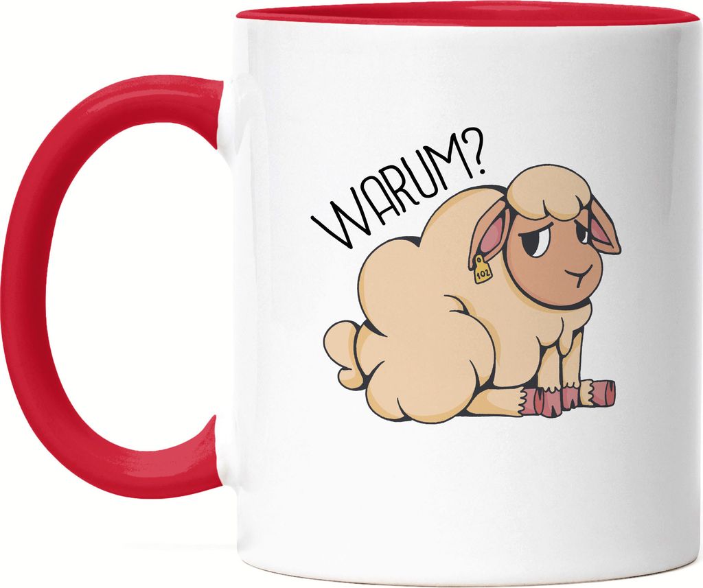 Warum Tier Essen Tasse Rot Vegan Vegetarier Geschenkidee Plant-Based Tierwohl Süßes Schaf
