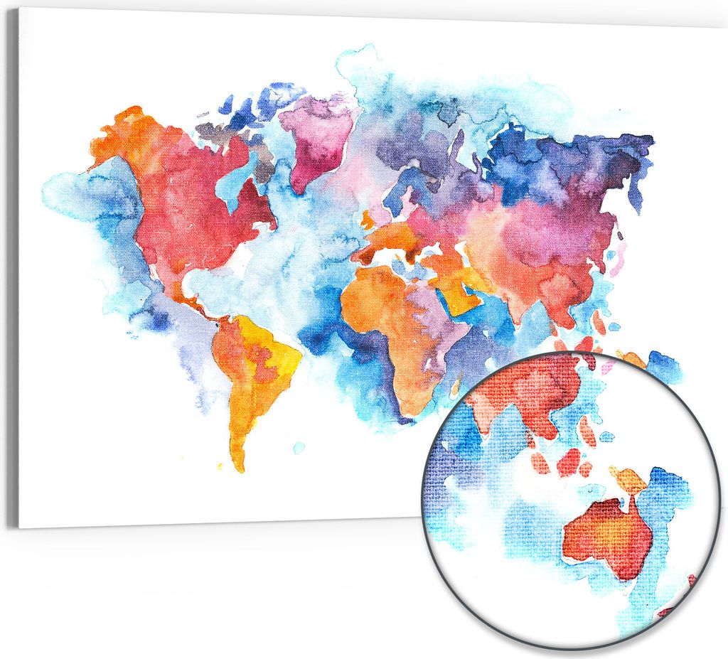 DEQORI Hybrid Leinwand Bild 90x60 cm 'Welt in Aquarell' Wandbild Glas flach modern