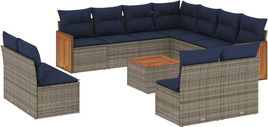 12-teiliges Gartensofa-Set mit Kissen, grau, Polyrattan