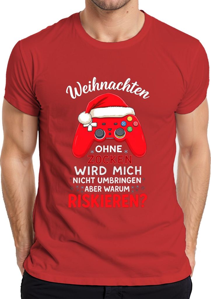 Ohne Zocken wird mich nicht umbringen Weihnachten Gamer Zocker Herren T-Shirt, Rot, S