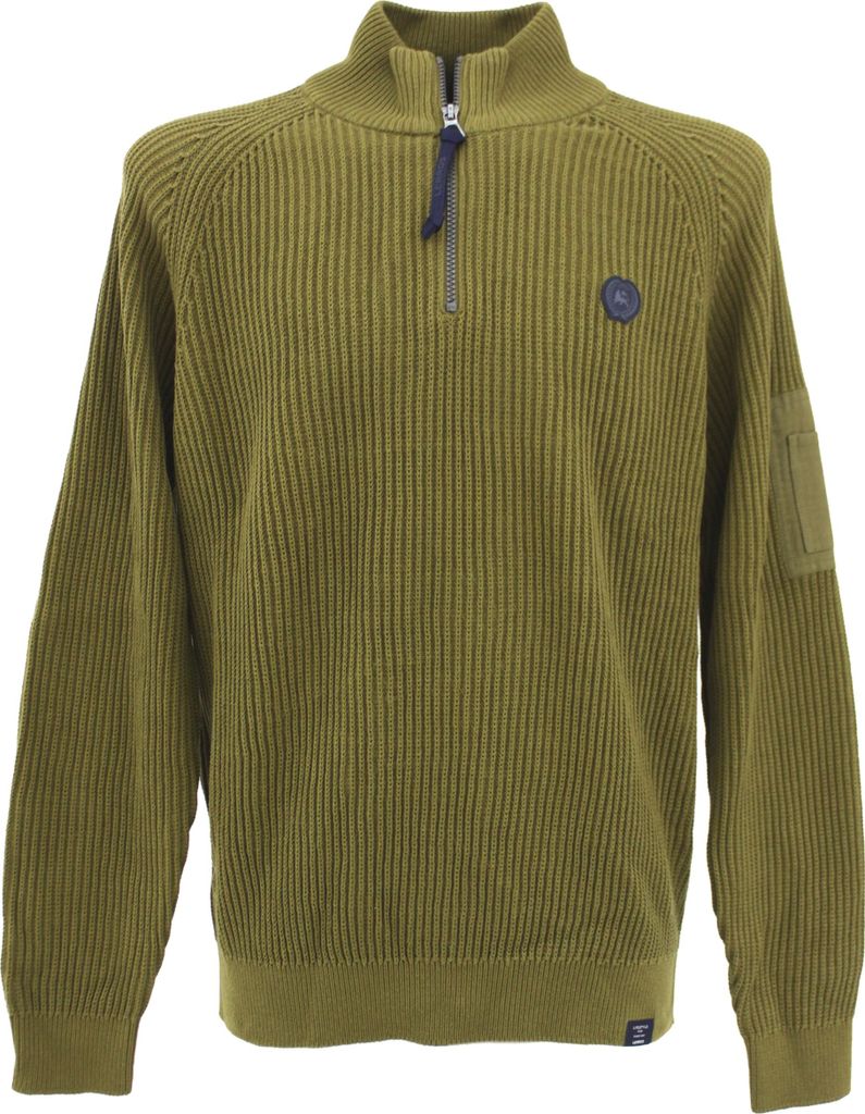 33243 Lerros, , Herren Troyer Pullover Pulli Mock Zip, mittlerer Rippstrick, cuminocker, M