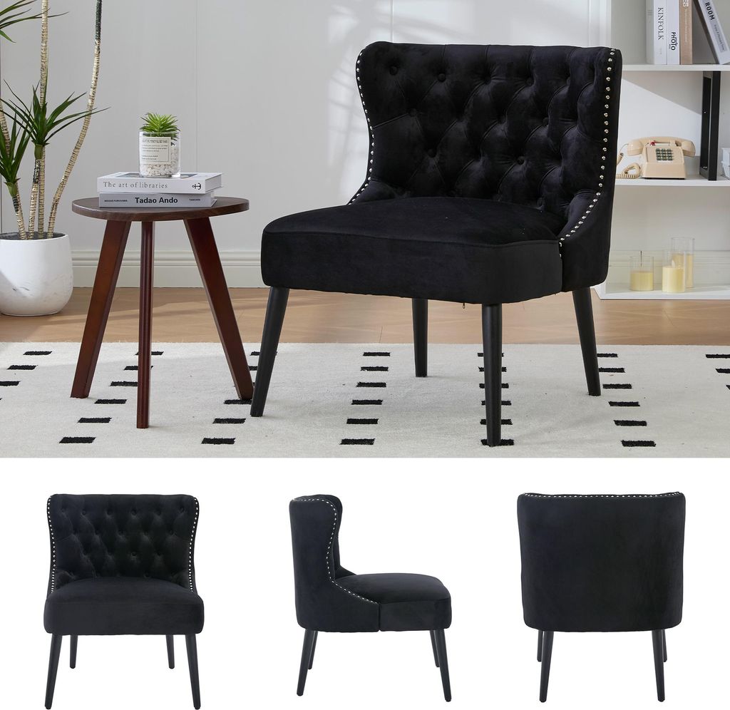 Sweiko Samt Knopfleiste Punkt Einzel Sofa Stuhl, modernes Design ohne Arm mit Nieten trim und Massivholz Beine für Wohnzimmer, Schlafzimmer