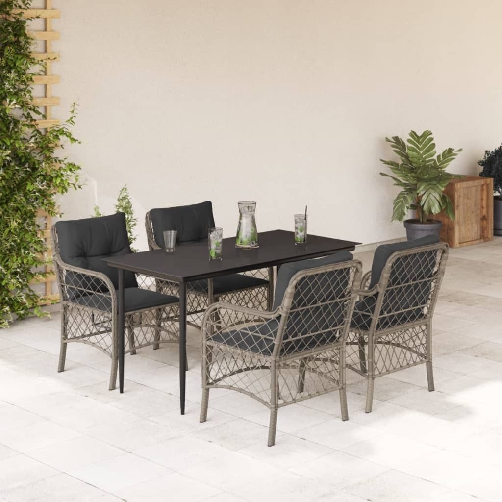 Maison Exclusive - 5-tlg. Garten-Essgruppe mit Kissen Hellgrau Poly Rattan